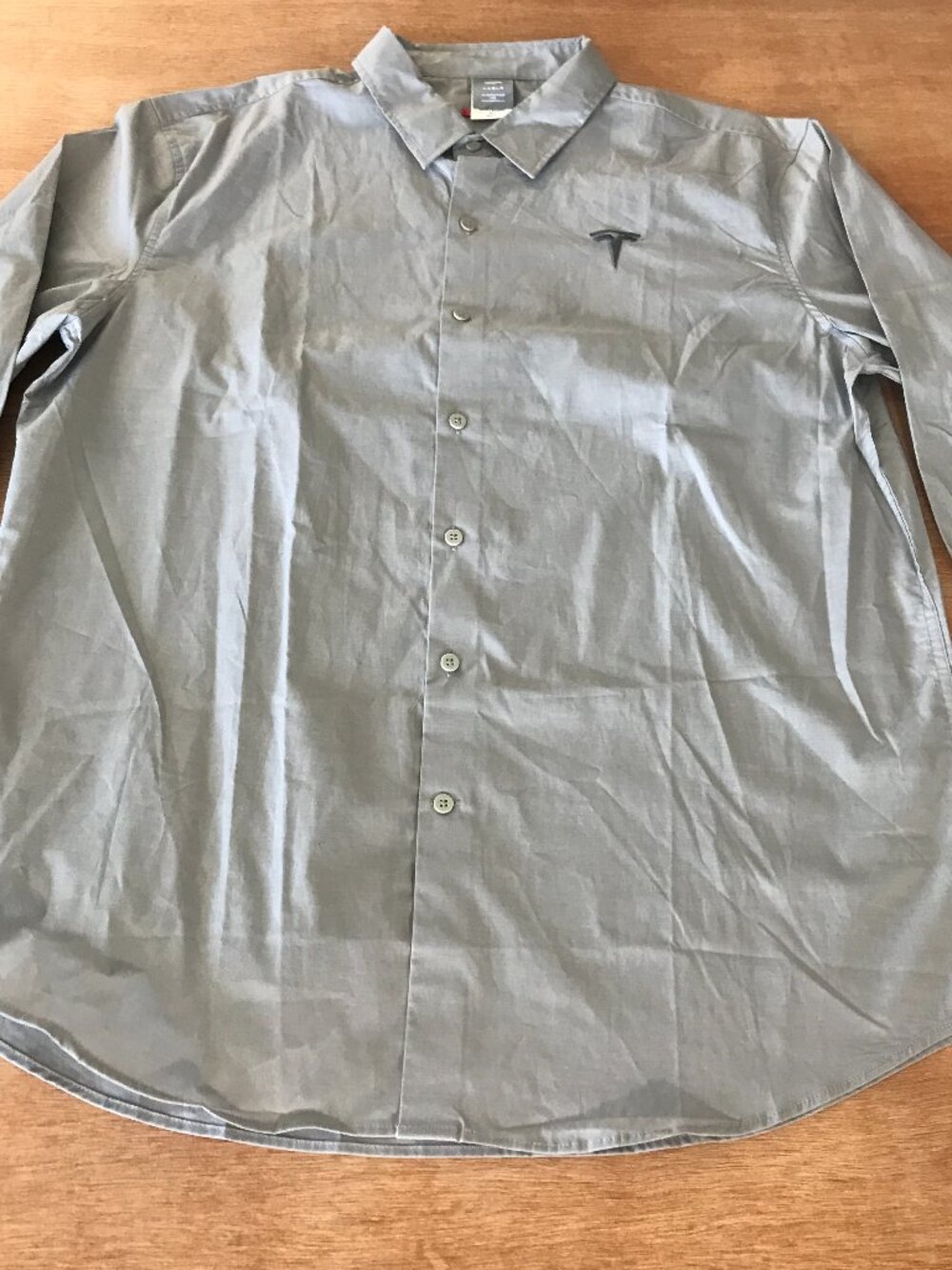 Tesla Dress Shirt Men XL Gray Button Up Long Sleeve Collared Embroidered Logo